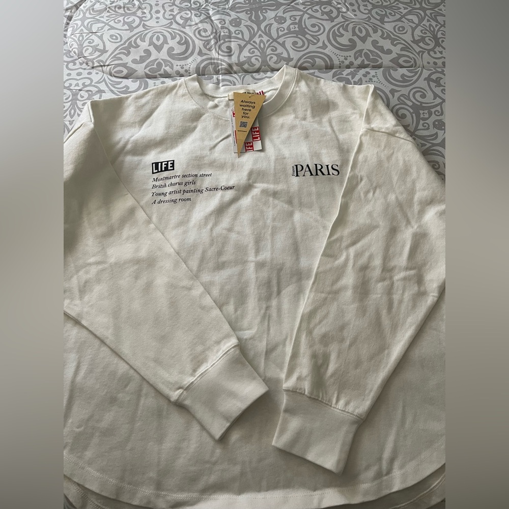 Women's Long Sleeve Paris Graphic Tee - Cream